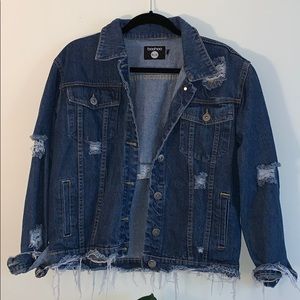 Boohoo Dark Blue Distressed Denim Jacket